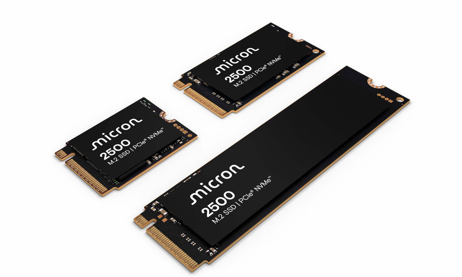 美光 2500 SSD PCIe NVMe 系列产品斜视图